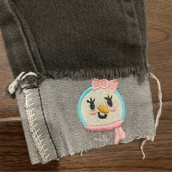 Kids Black Jeans with Snow-girl Embroidered Cuffs Distressed Hem Size 2T - Picture 4 of 6